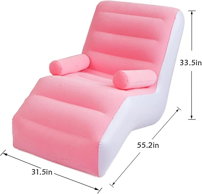 Inflatable Lounger, S Shaped Sofa for Home with Flocking Electric Pump, 120 ° Tilt Sofa Chaise for Camping Chair Park Beach BackyardPink